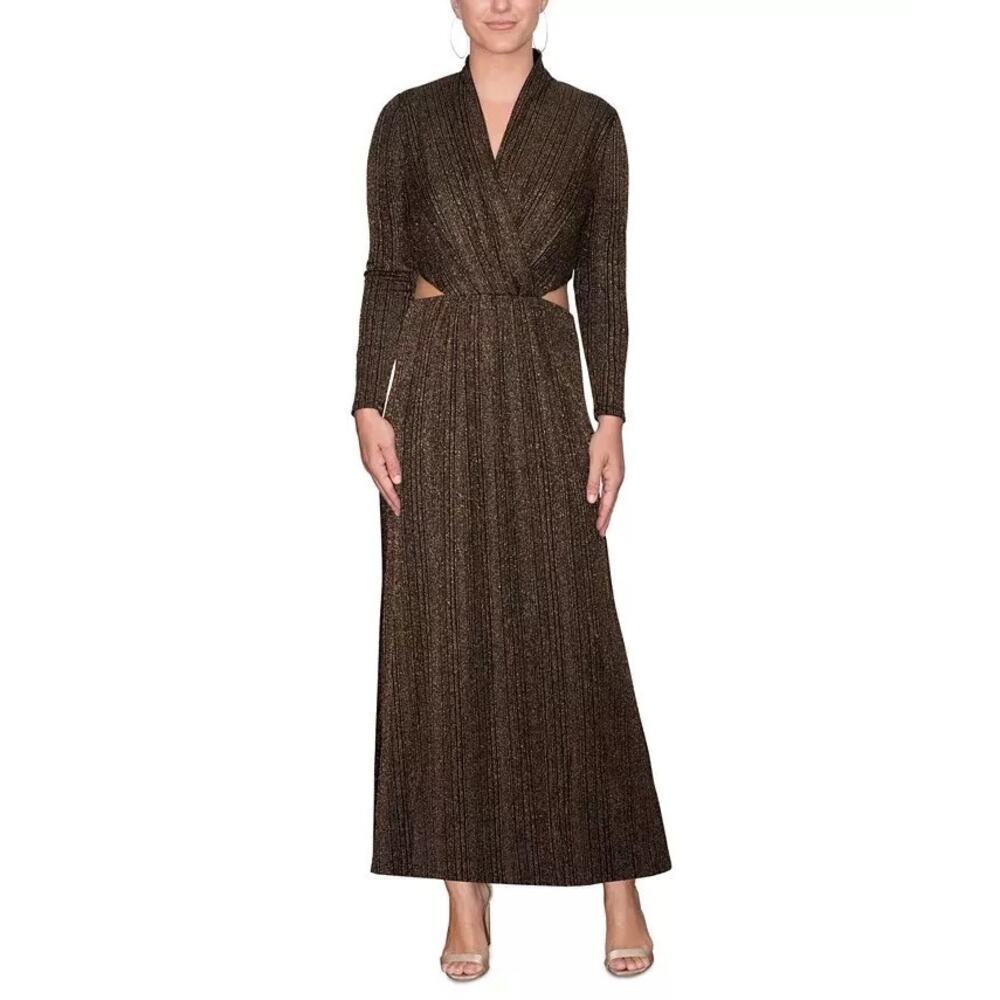 RACHEL RACHEL ROY Gold Macree Waist-Nipping Cutouts Maxi Dress Size Extra Small